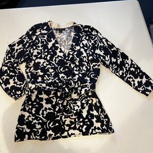 Chic Black and White Floral Wrap sweater